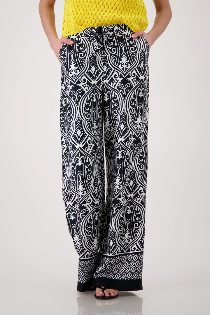Monari - Palazzo Pants with Ornamental Pattern