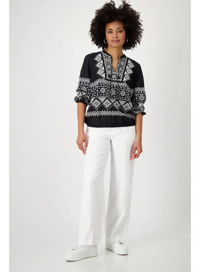 Monari - Round Neck Embroidered Blouse