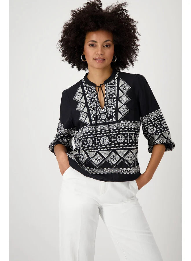 Monari - Round Neck Embroidered Blouse