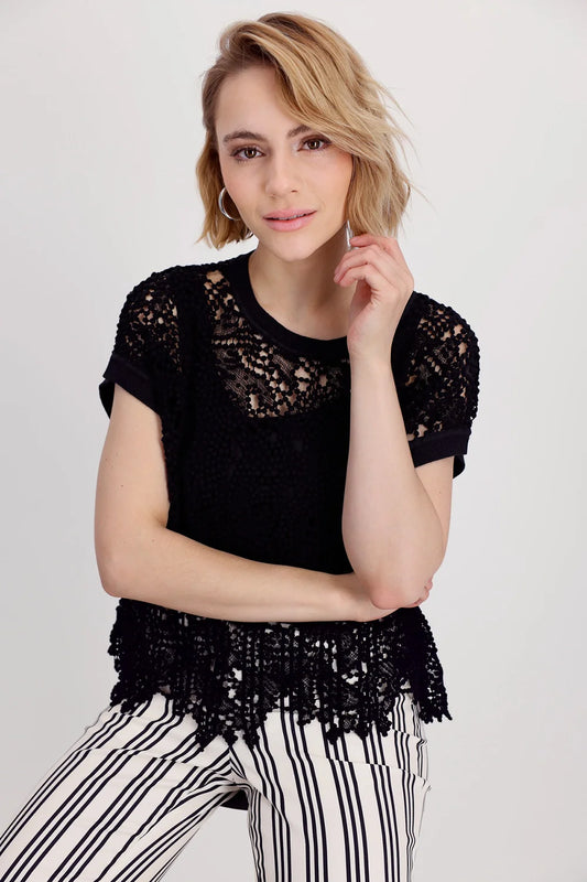 Monari - Round Neck Lace Top