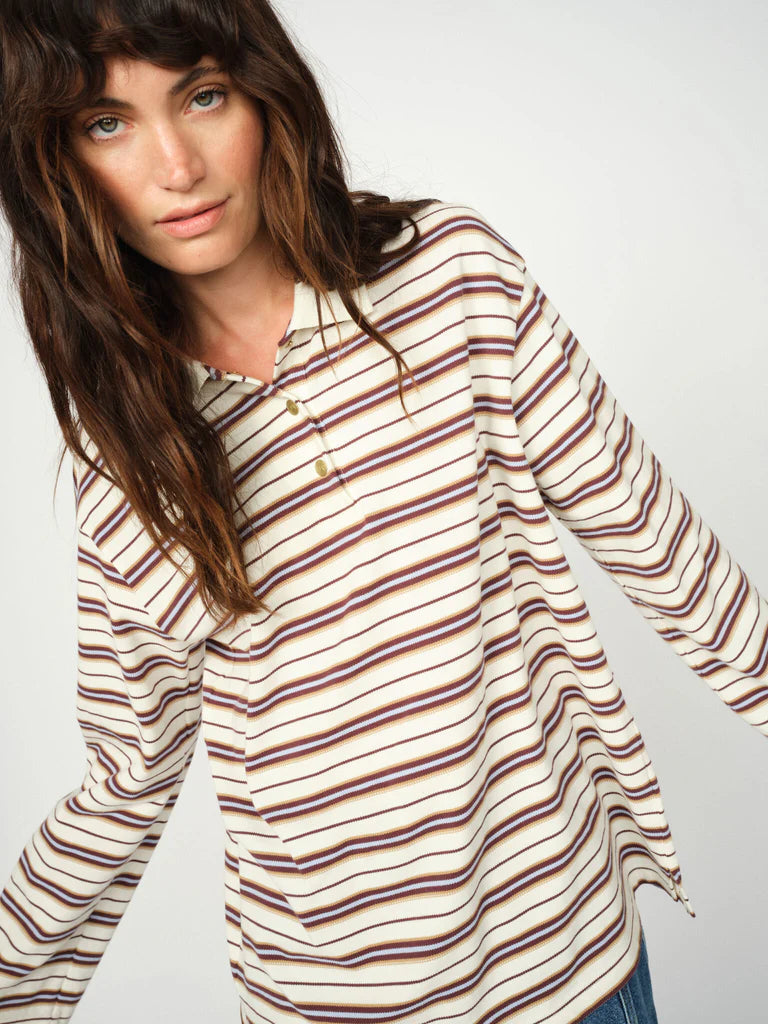 Mos Mosh - Rossett Long Sleeve Striped Polo Top