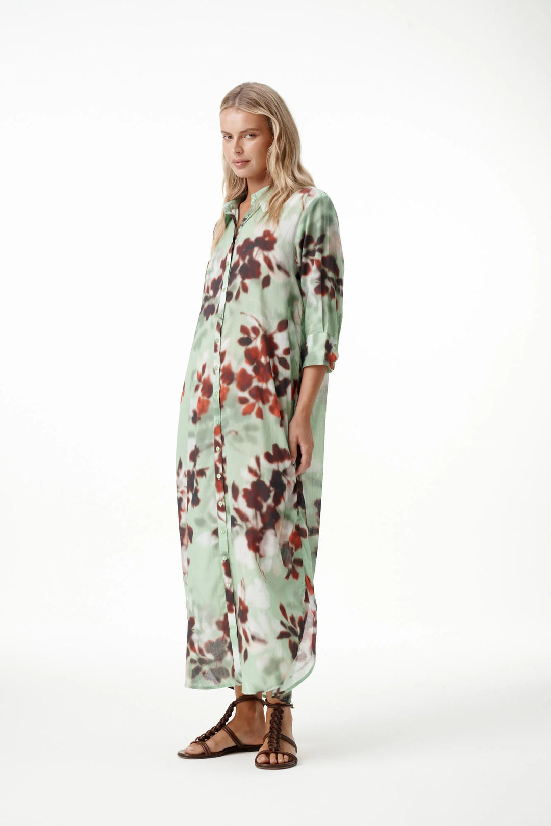 oneseason - Long Daisy Cotton Dress Pistacio Haze