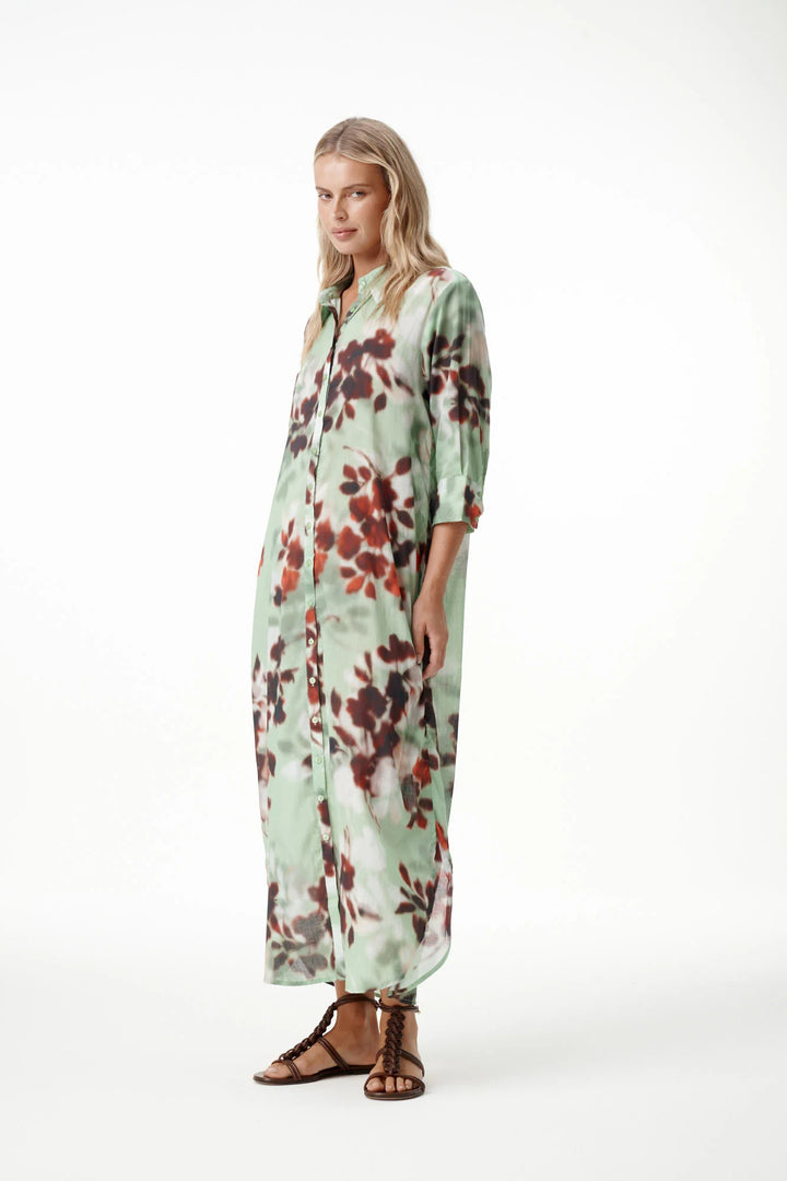 oneseason - Long Daisy Cotton Dress Pistacio Haze