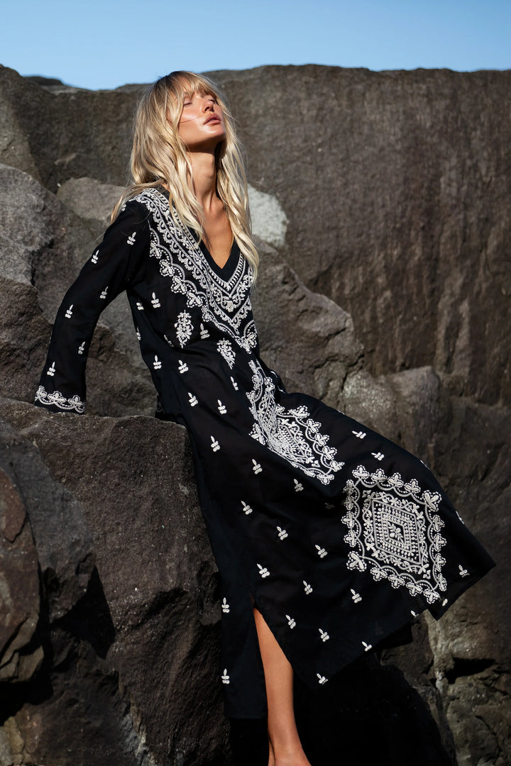 oneseason - Long Goa Embroidery Cotton Dress