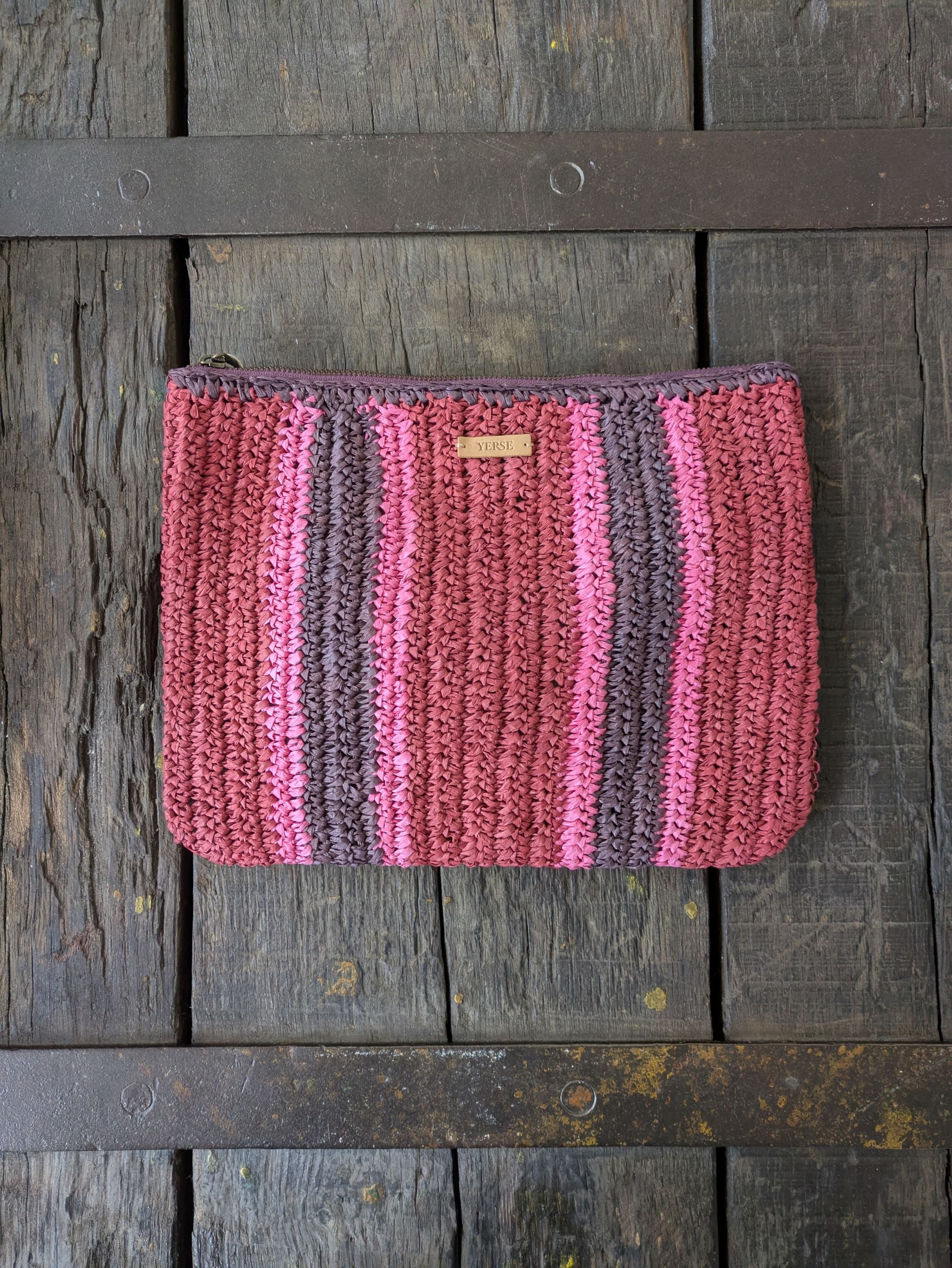 Yerse - Raffia Striped Clutch Bag