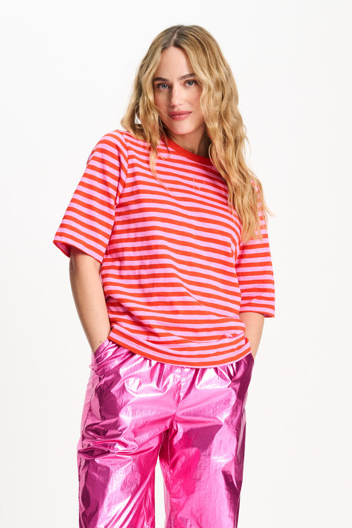 Pom Amsterdam - Orange and Pink Striped T-Shirt