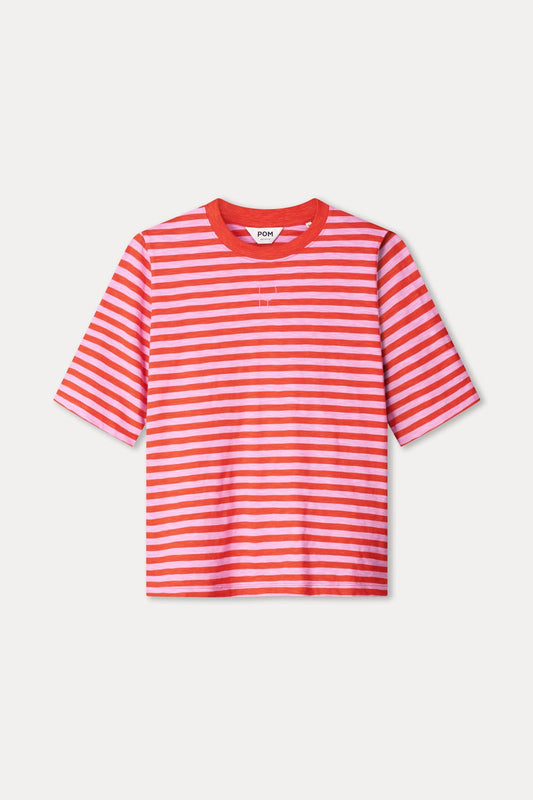 Pom Amsterdam - Orange and Pink Striped T-Shirt