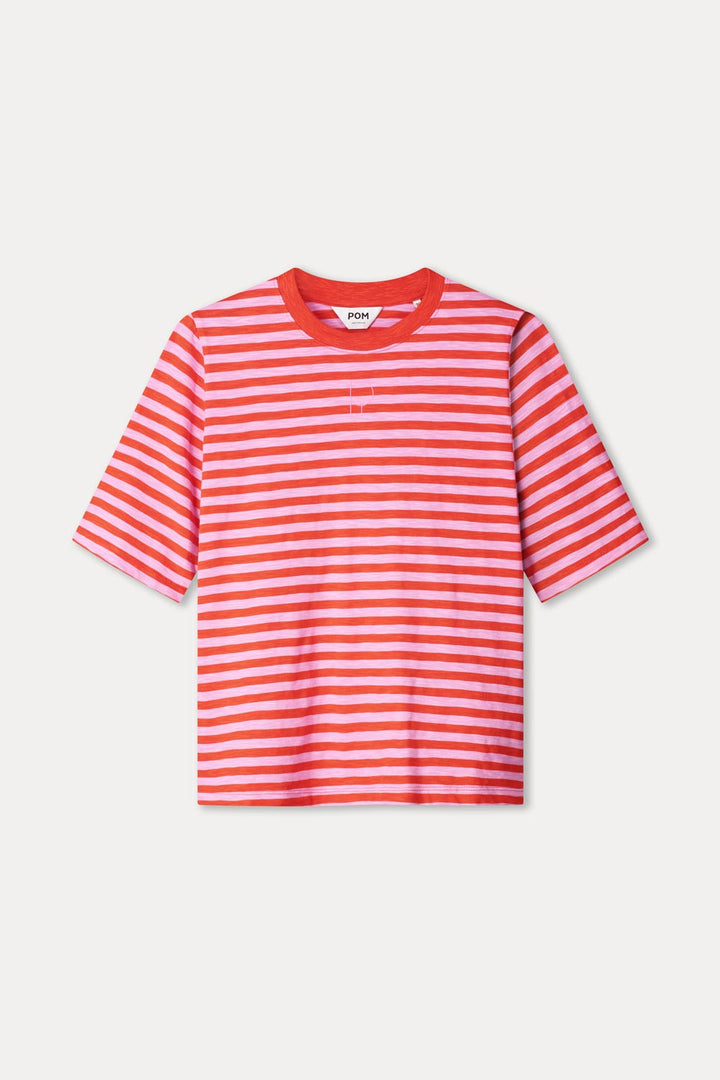 Pom Amsterdam - Orange and Pink Striped T-Shirt