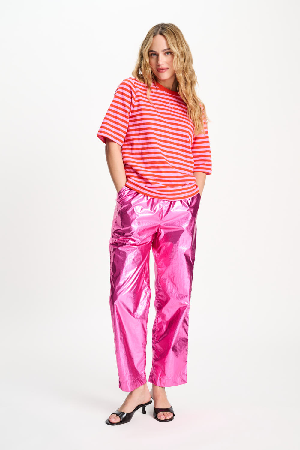 Pom Amsterdam - Orange and Pink Striped T-Shirt
