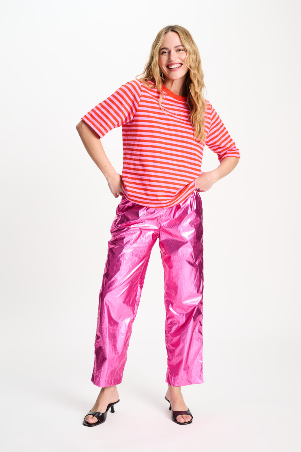 Pom Amsterdam - Orange and Pink Striped T-Shirt