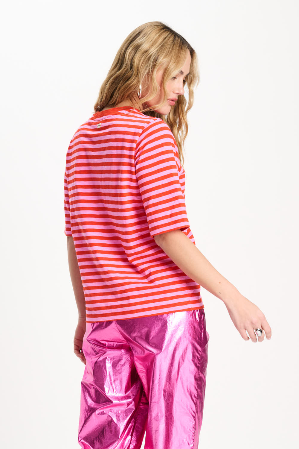 Pom Amsterdam - Orange and Pink Striped T-Shirt