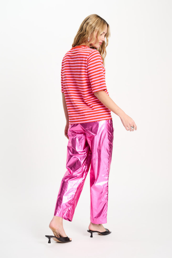 Pom Amsterdam - Orange and Pink Striped T-Shirt