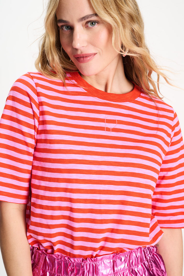 Pom Amsterdam - Orange and Pink Striped T-Shirt