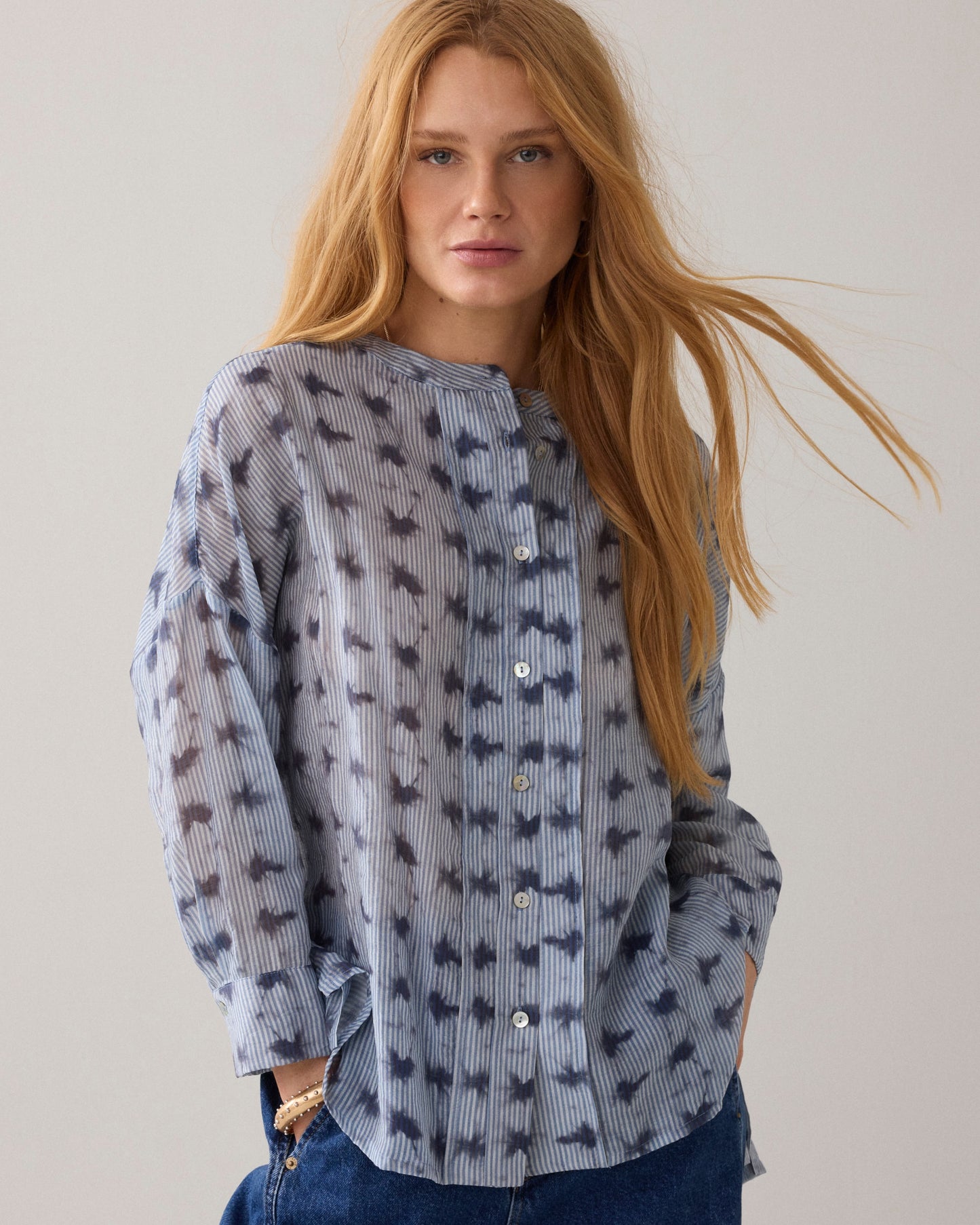 SUMMUM - Tie-dye Soft Blue Stripe Blouse