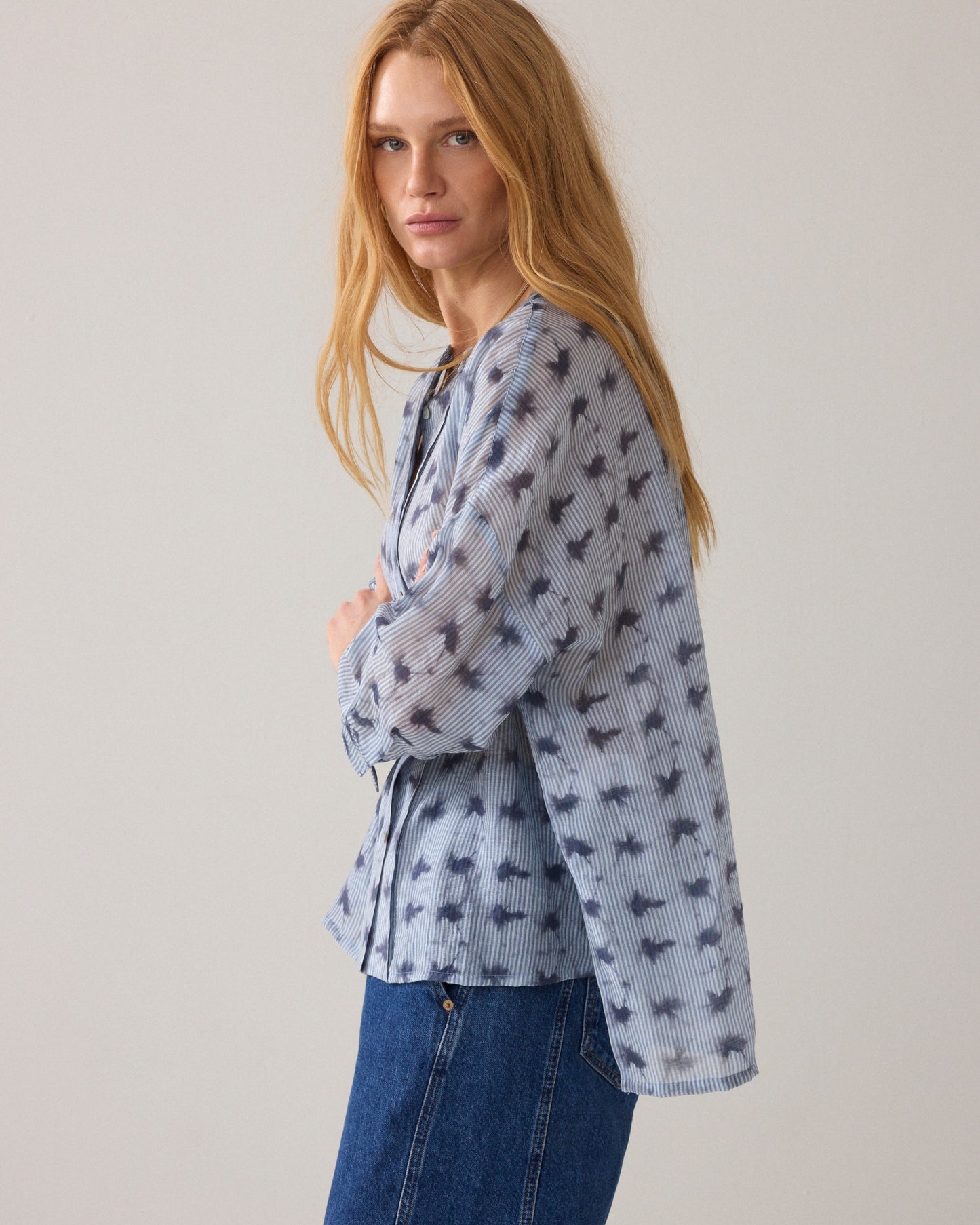 SUMMUM - Tie-dye Soft Blue Stripe Blouse