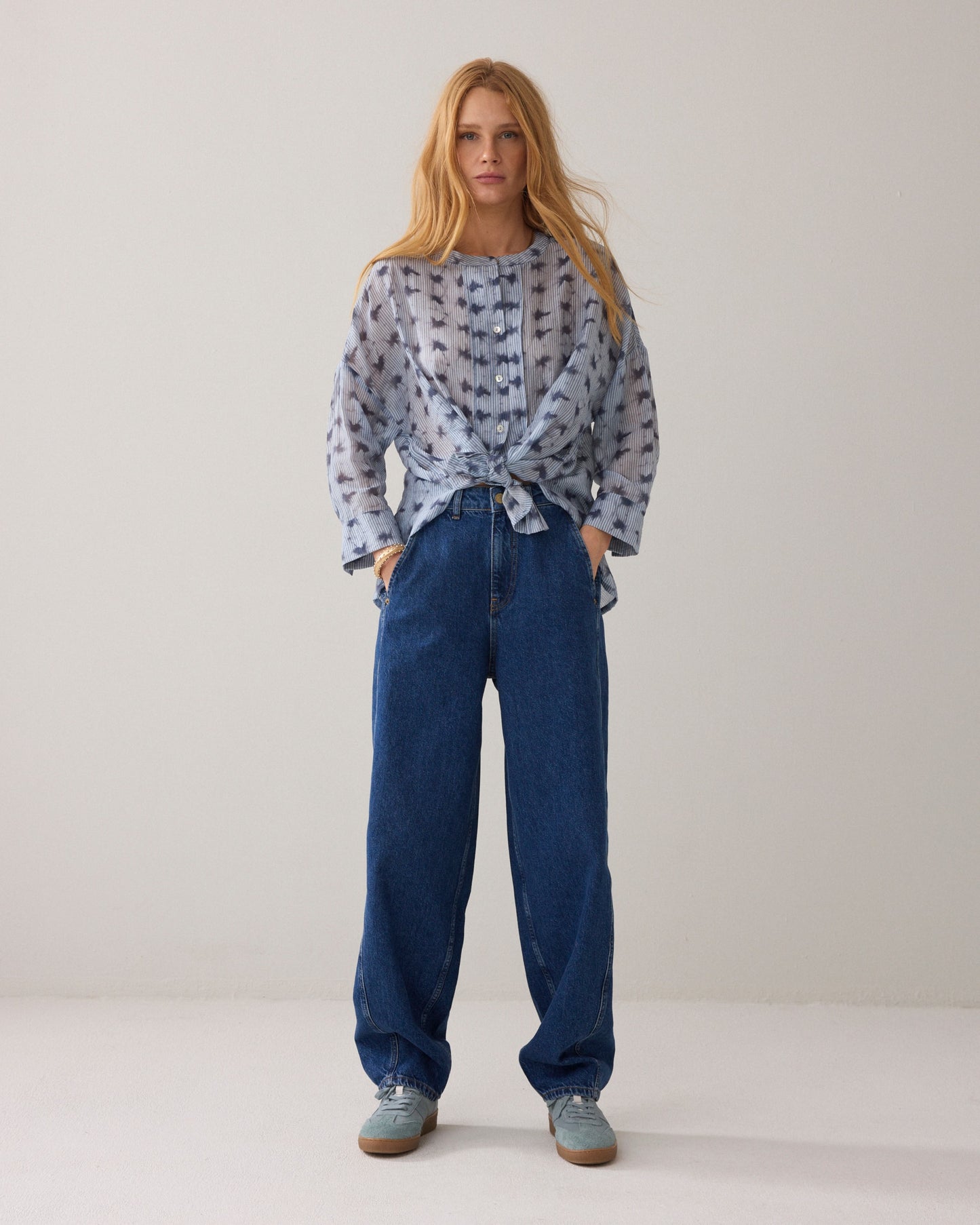 SUMMUM - Tie-dye Soft Blue Stripe Blouse