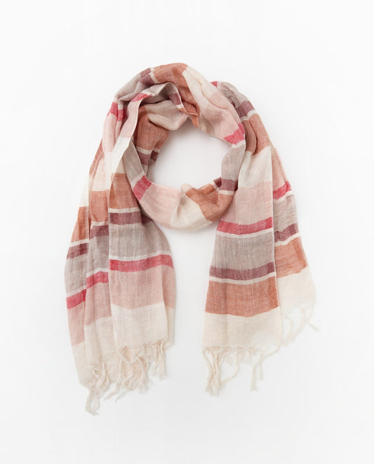 Yerse - 100% Linen Striped Fringed Scarf