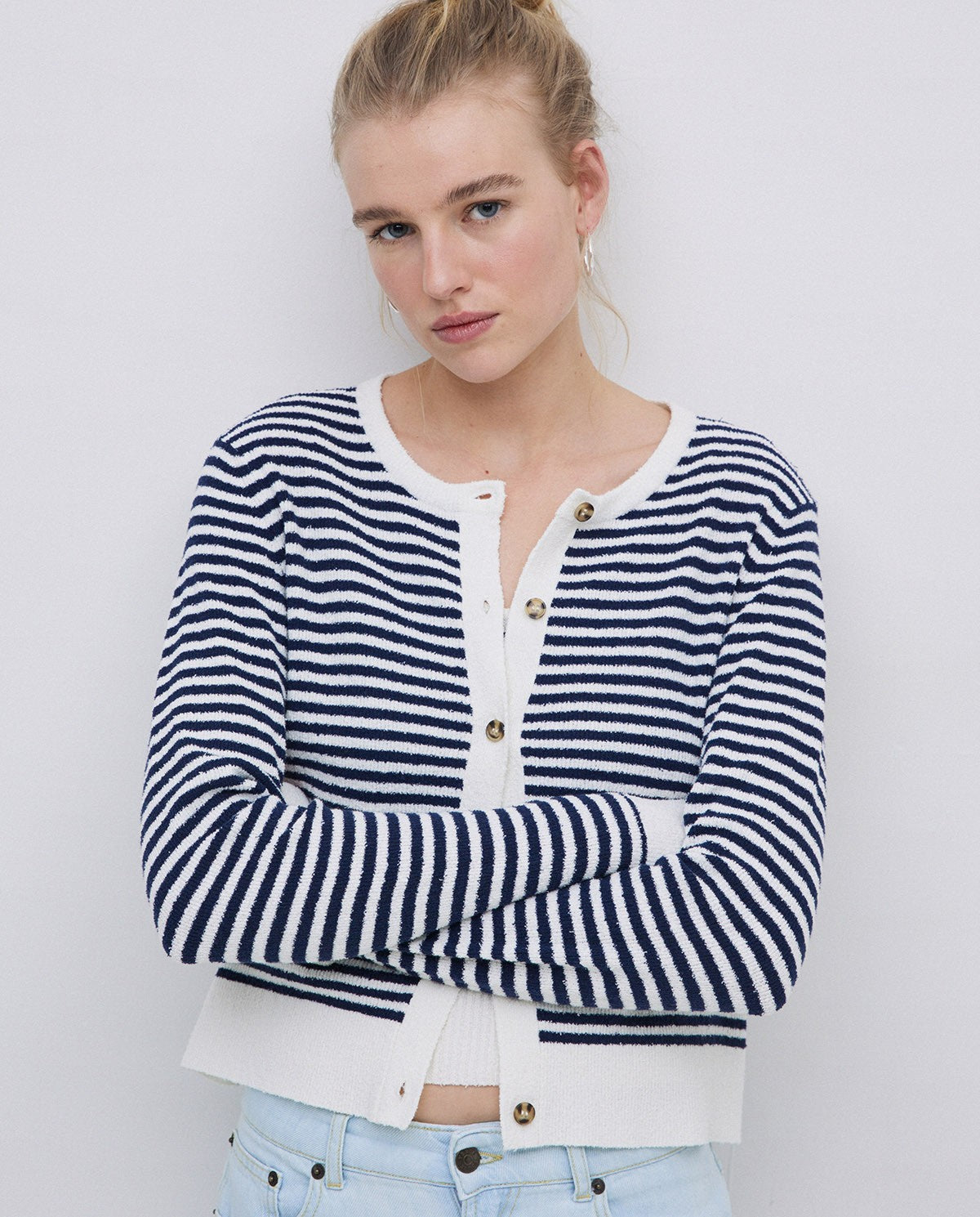 Yerse - Dark Blue Striped Cardigan
