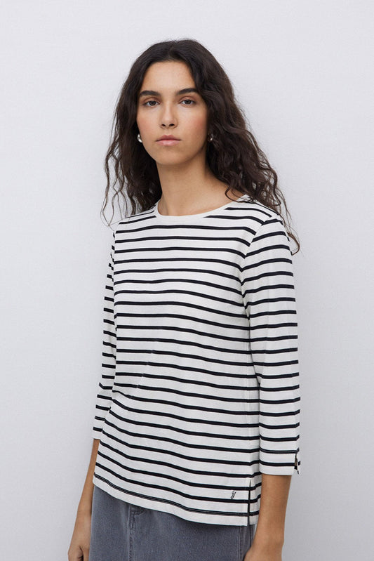 Yerse - Bateau-Neck Striped T-Shirt