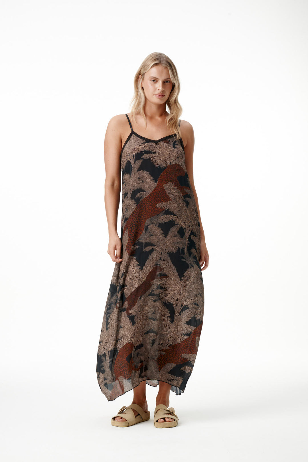 oneseason - Antoinette Viscose Slip Dress in Palm Safari