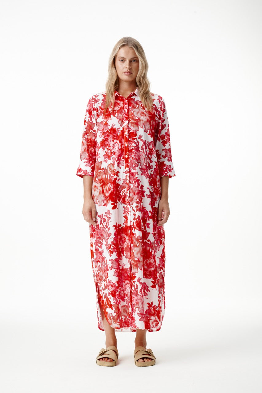 oneseason - Long Daisy Cotton Dress Rose Blanc