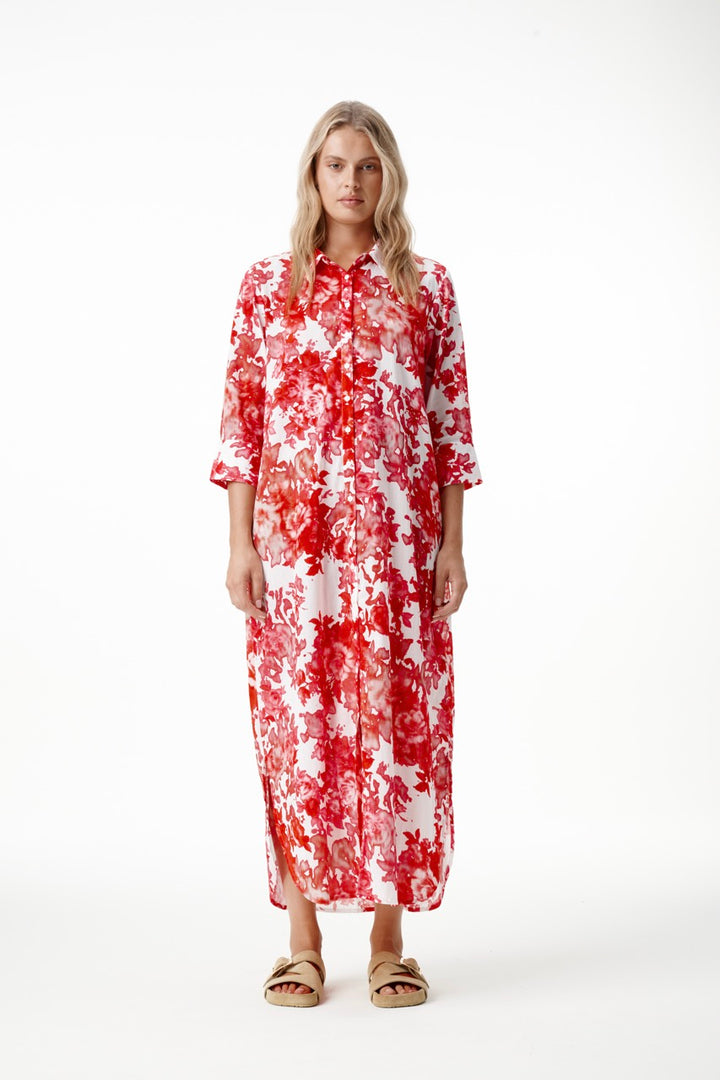 oneseason - Long Daisy Cotton Dress Rose Blanc