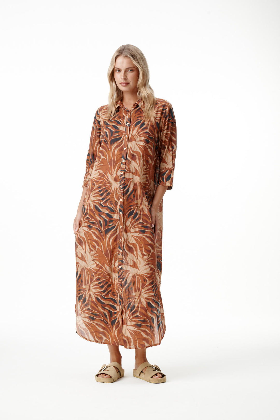 oneseason - Long Daisy Cotton Dress Tan Oasis