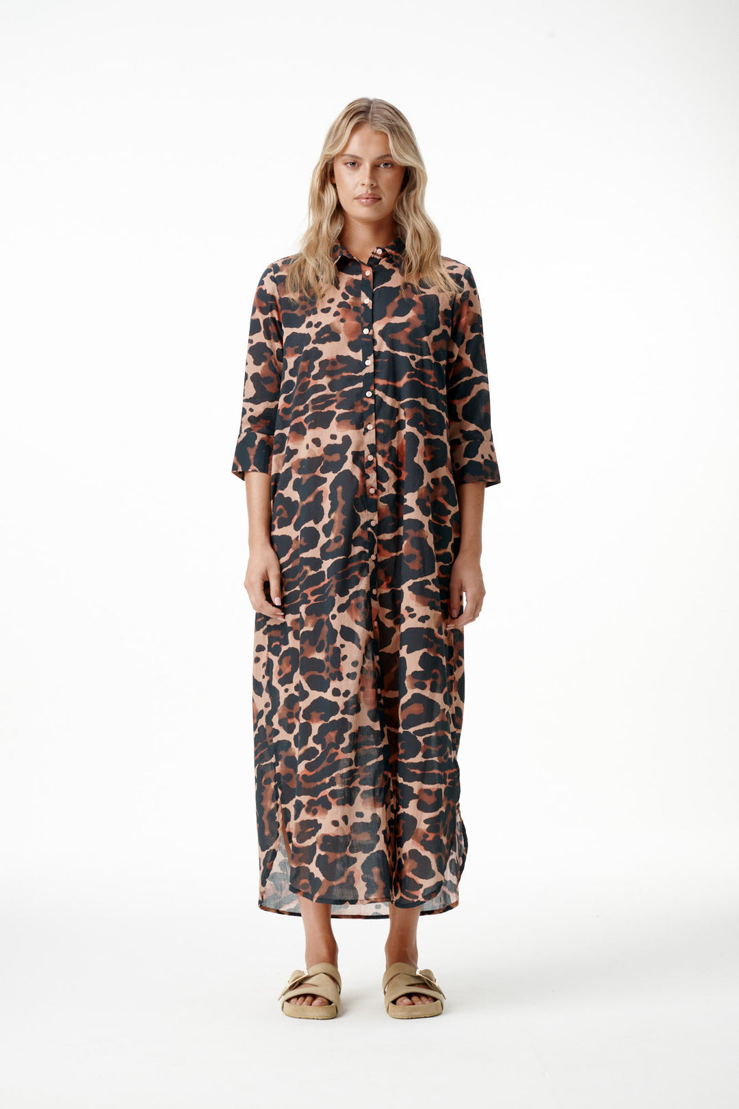 oneseason - Long Daisy Cotton Dress Terra Leopard