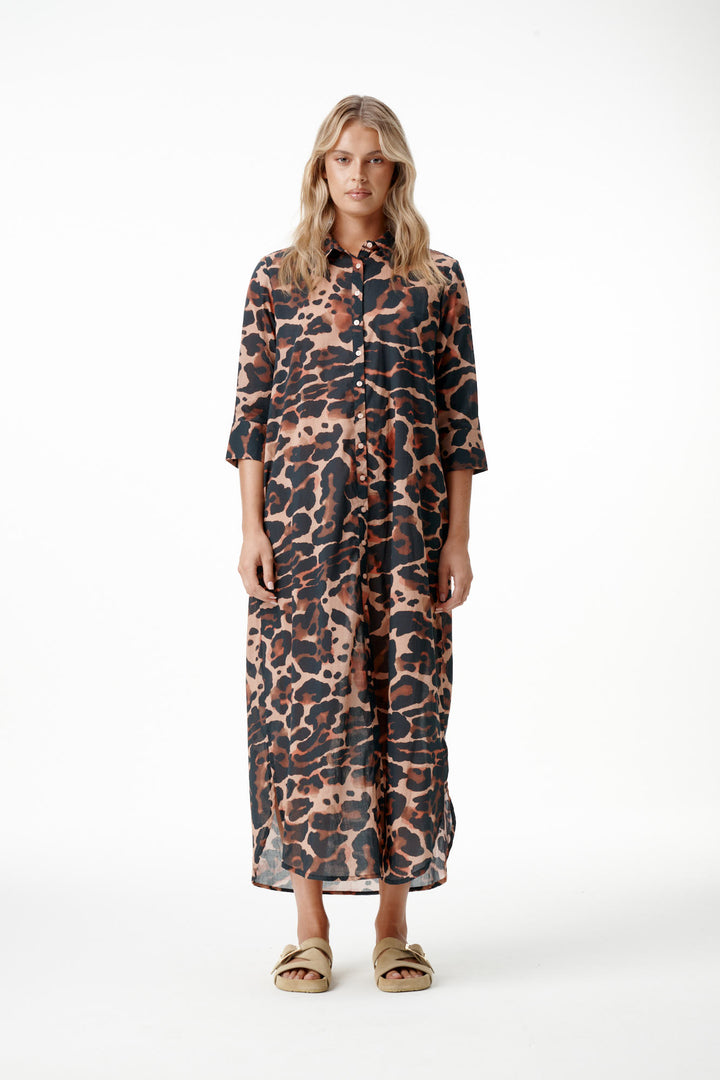 oneseason - Long Daisy Cotton Dress Terra Leopard