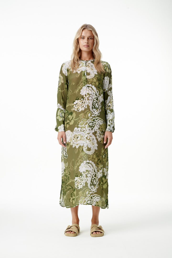 oneseason - Long Genie Viscose Dress Khaki Swirl