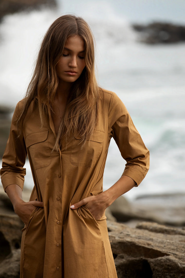 oneseason - Long Lily Plain Cotton Luxe Dress