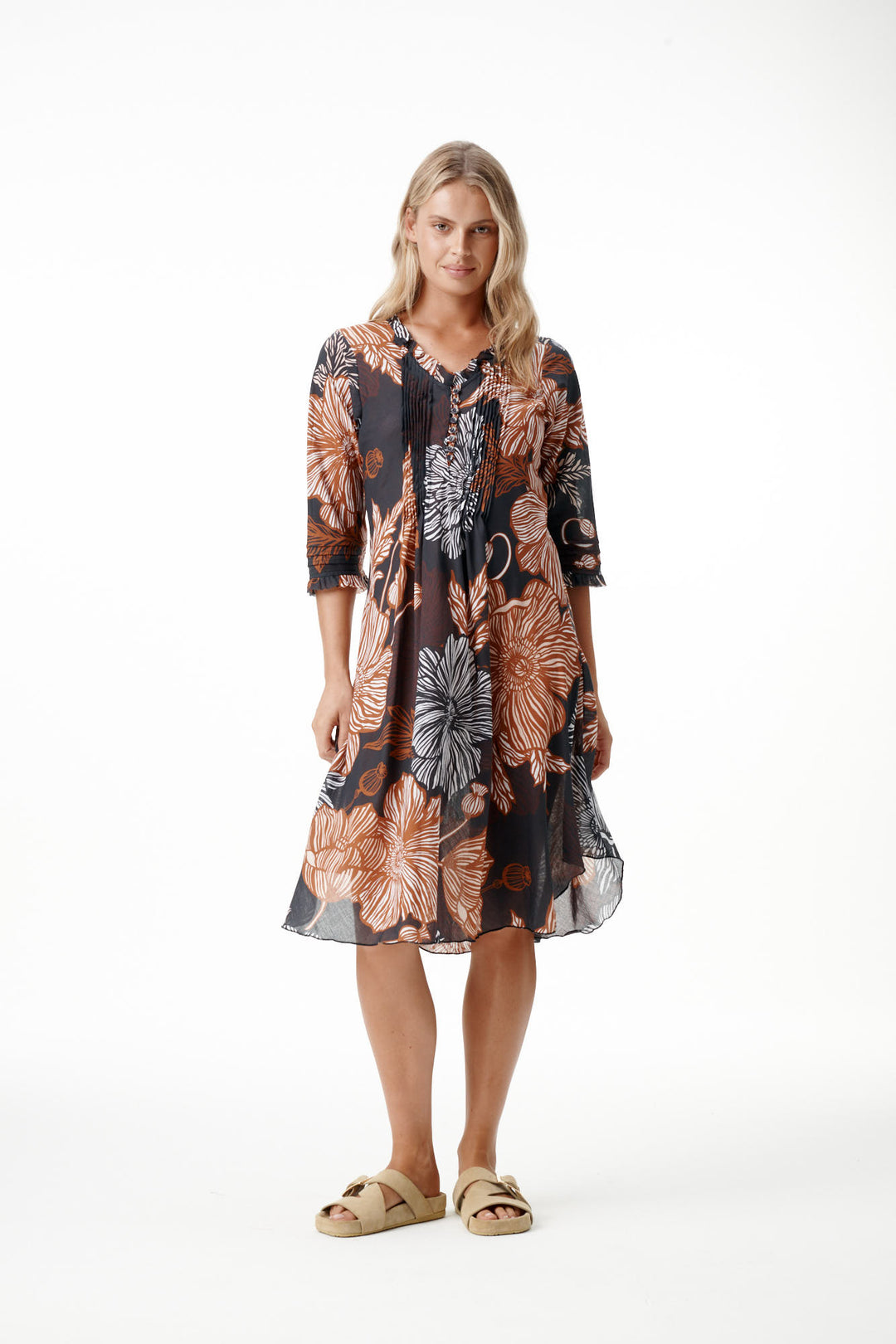 oneseason - Middy Poppy Cotton Dress in Desert Poppy