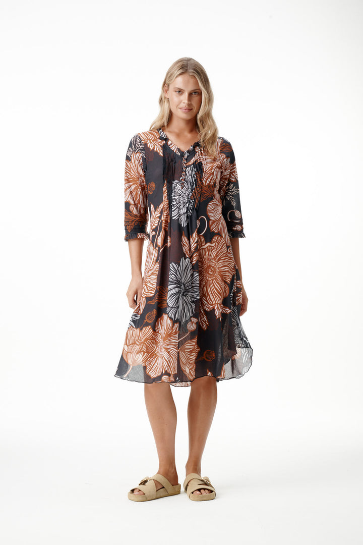 oneseason - Middy Poppy Cotton Dress in Desert Poppy