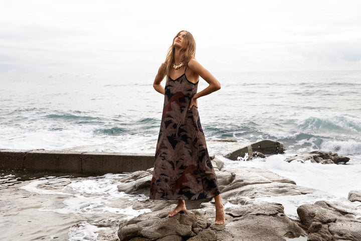 oneseason - Antoinette Viscose Slip Dress in Palm Safari