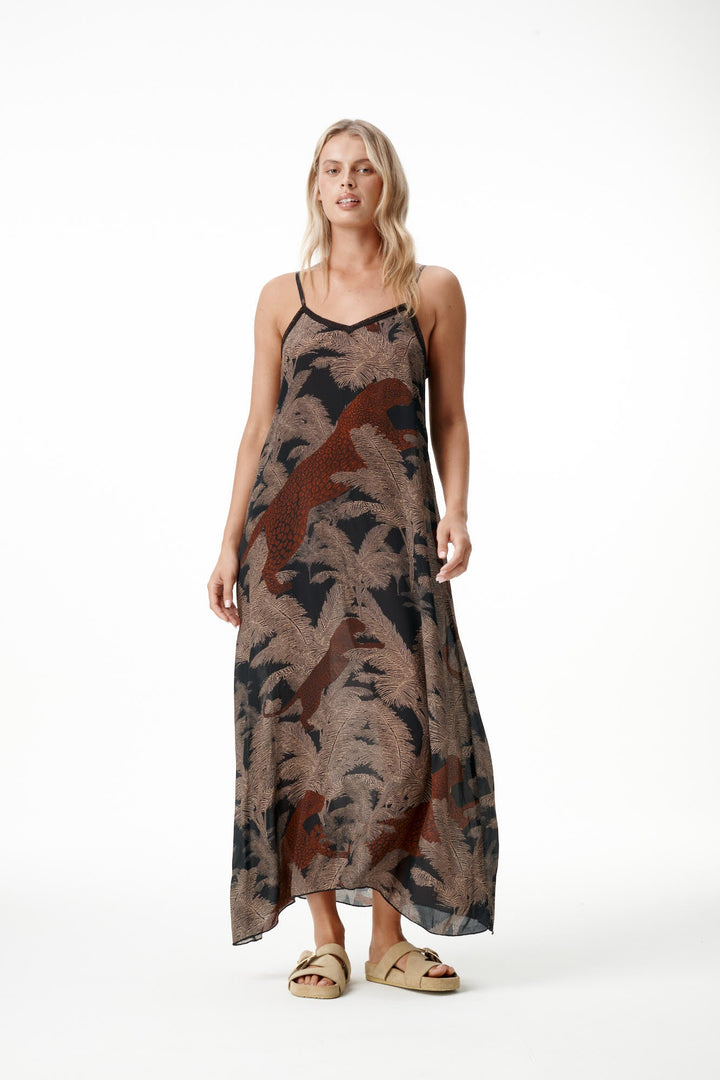 oneseason - Antoinette Viscose Slip Dress in Palm Safari