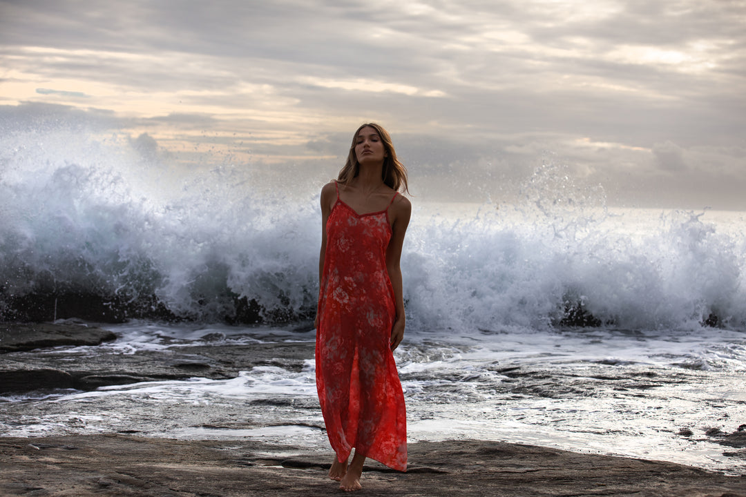 oneseason - Antoinette Viscose Slip Dress in Rose Rouge