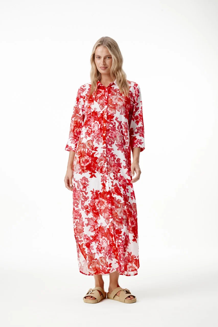 oneseason - Long Daisy Cotton Dress Rose Blanc