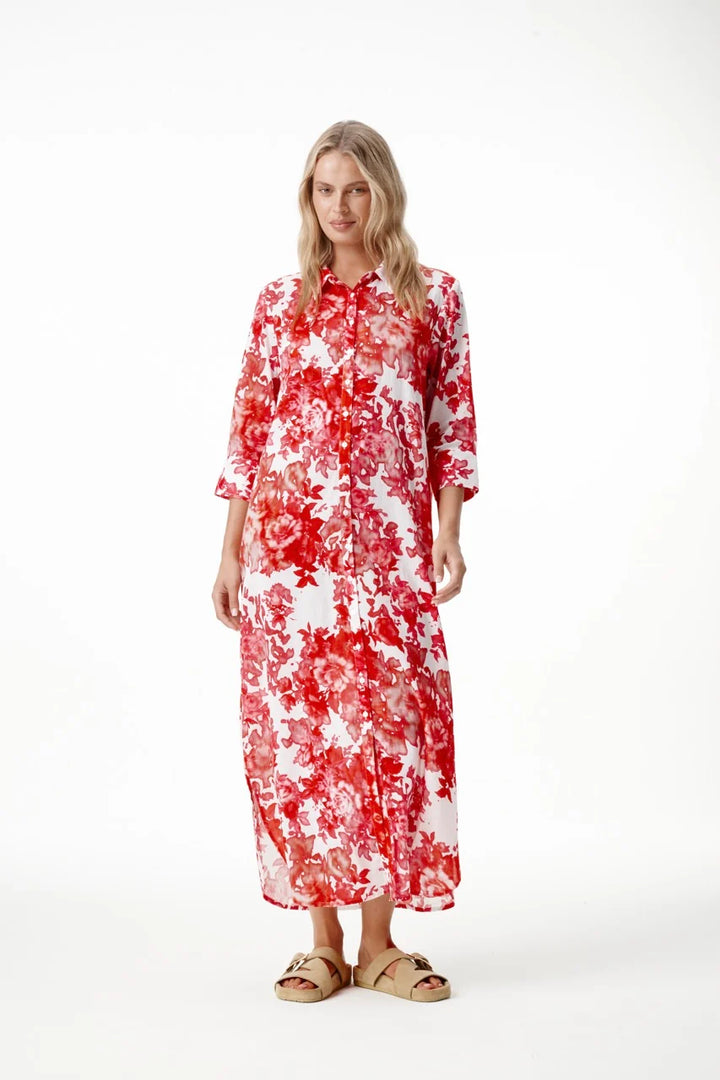 oneseason - Long Daisy Cotton Dress Rose Blanc