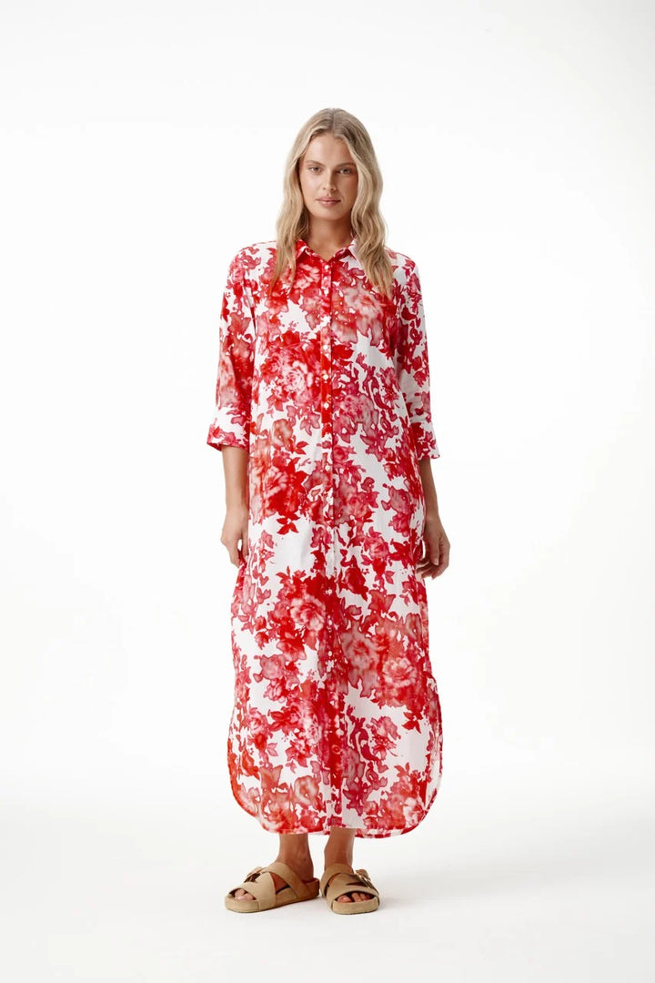 oneseason - Long Daisy Cotton Dress Rose Blanc