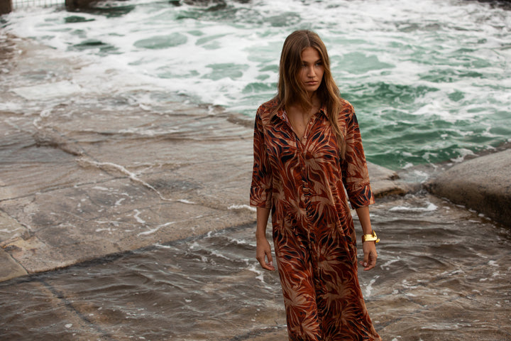 oneseason - Long Daisy Cotton Dress Tan Oasis