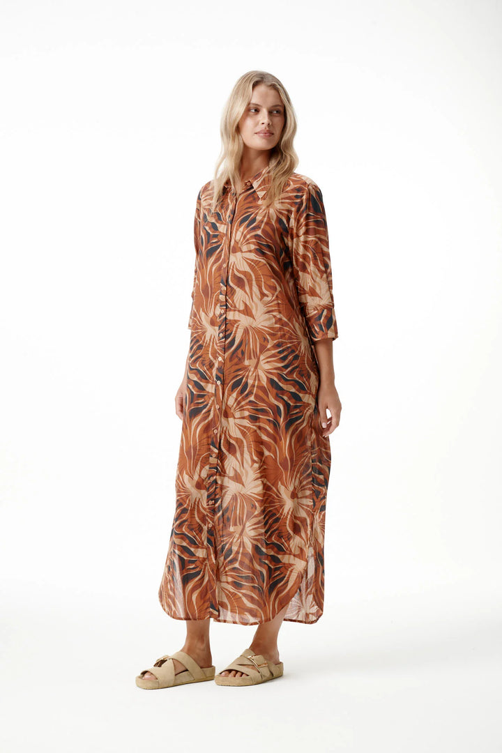 oneseason - Long Daisy Cotton Dress Tan Oasis