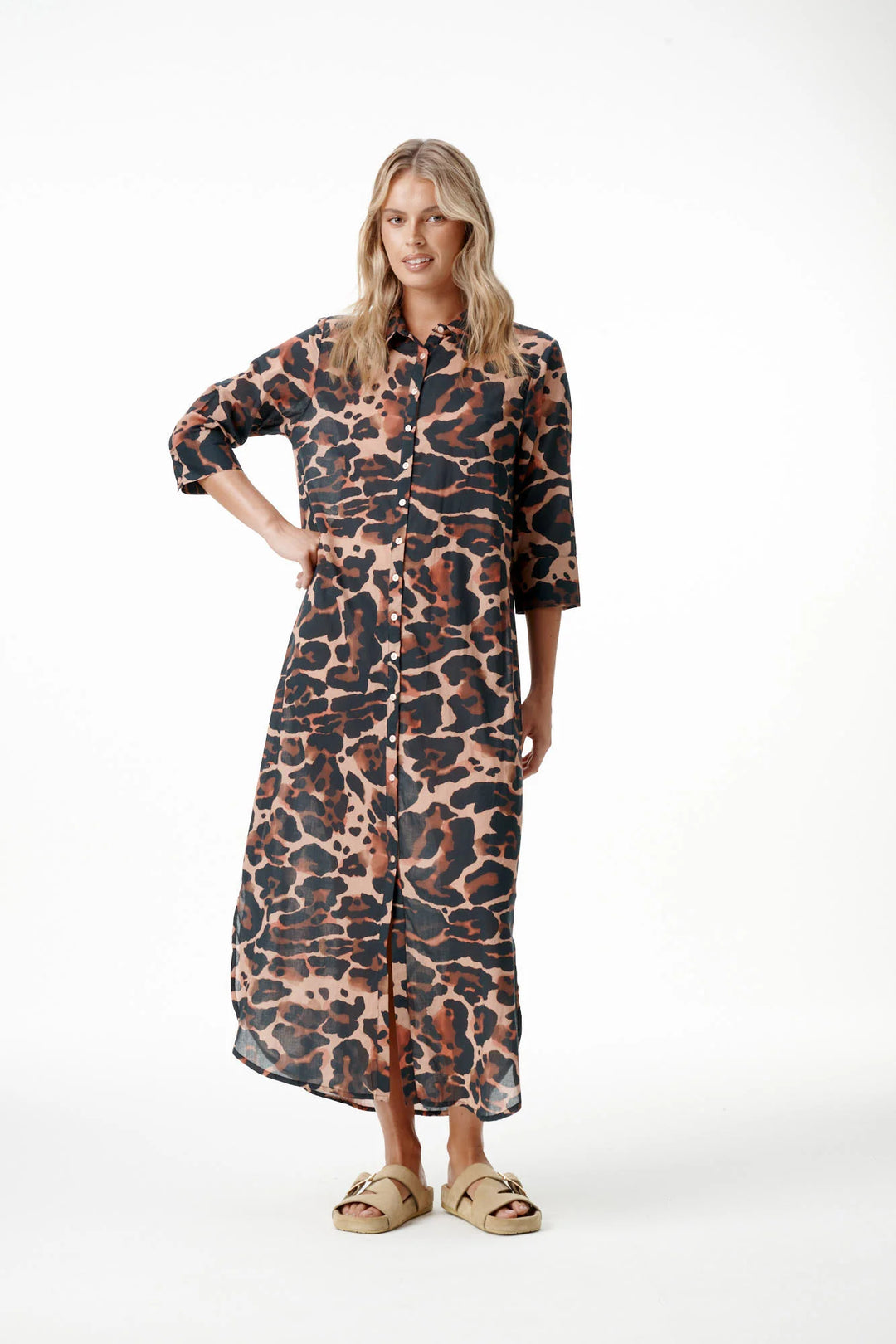 oneseason - Long Daisy Cotton Dress Terra Leopard