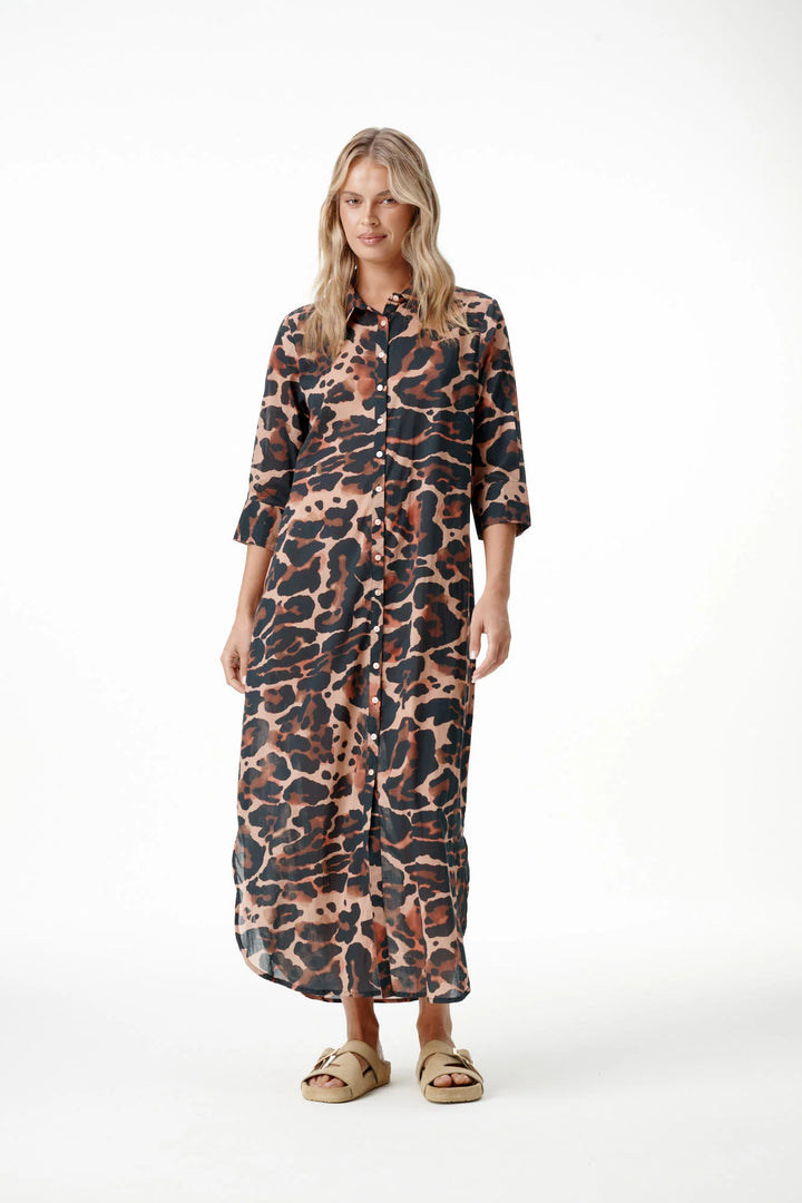 oneseason - Long Daisy Cotton Dress Terra Leopard