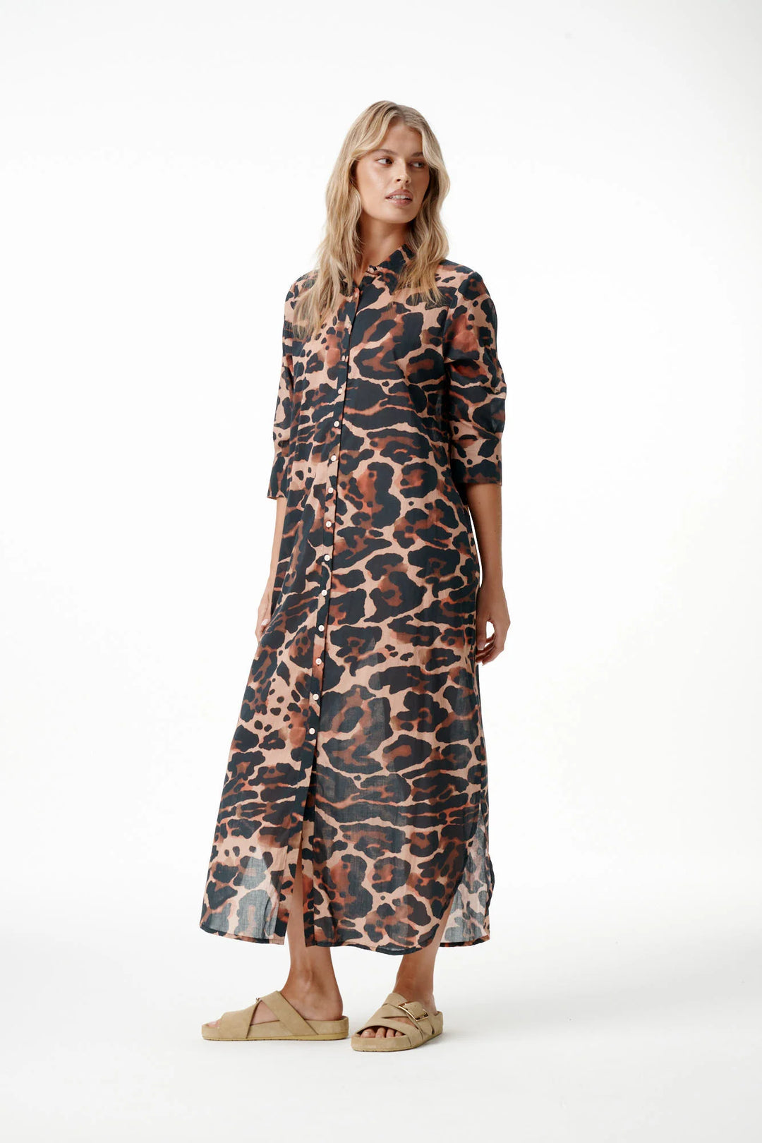 oneseason - Long Daisy Cotton Dress Terra Leopard