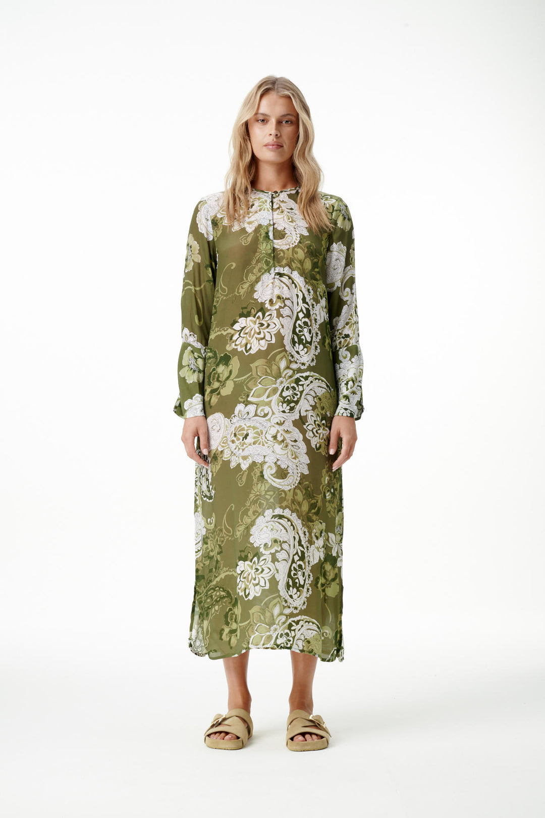oneseason - Long Gilli Cotton Dress Khaki Swirl