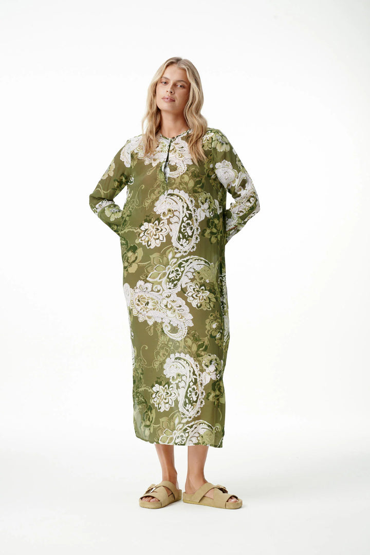 oneseason - Long Genie Viscose Dress Khaki Swirl