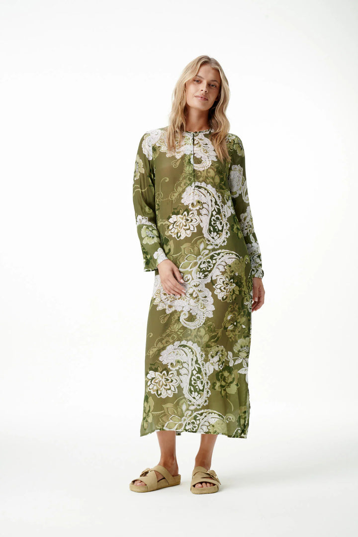 oneseason - Long Genie Viscose Dress Khaki Swirl