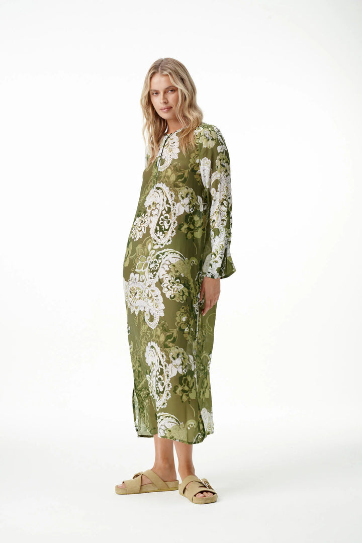 oneseason - Long Genie Viscose Dress Khaki Swirl
