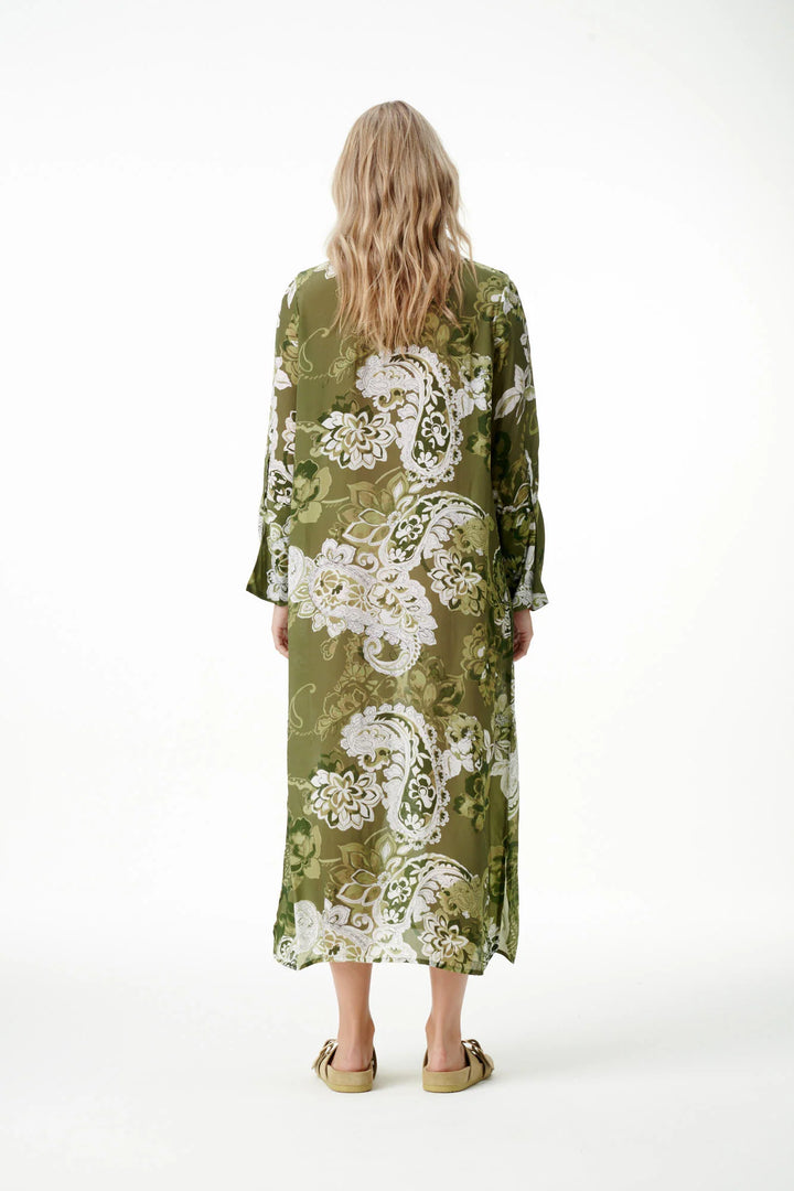 oneseason - Long Genie Viscose Dress Khaki Swirl
