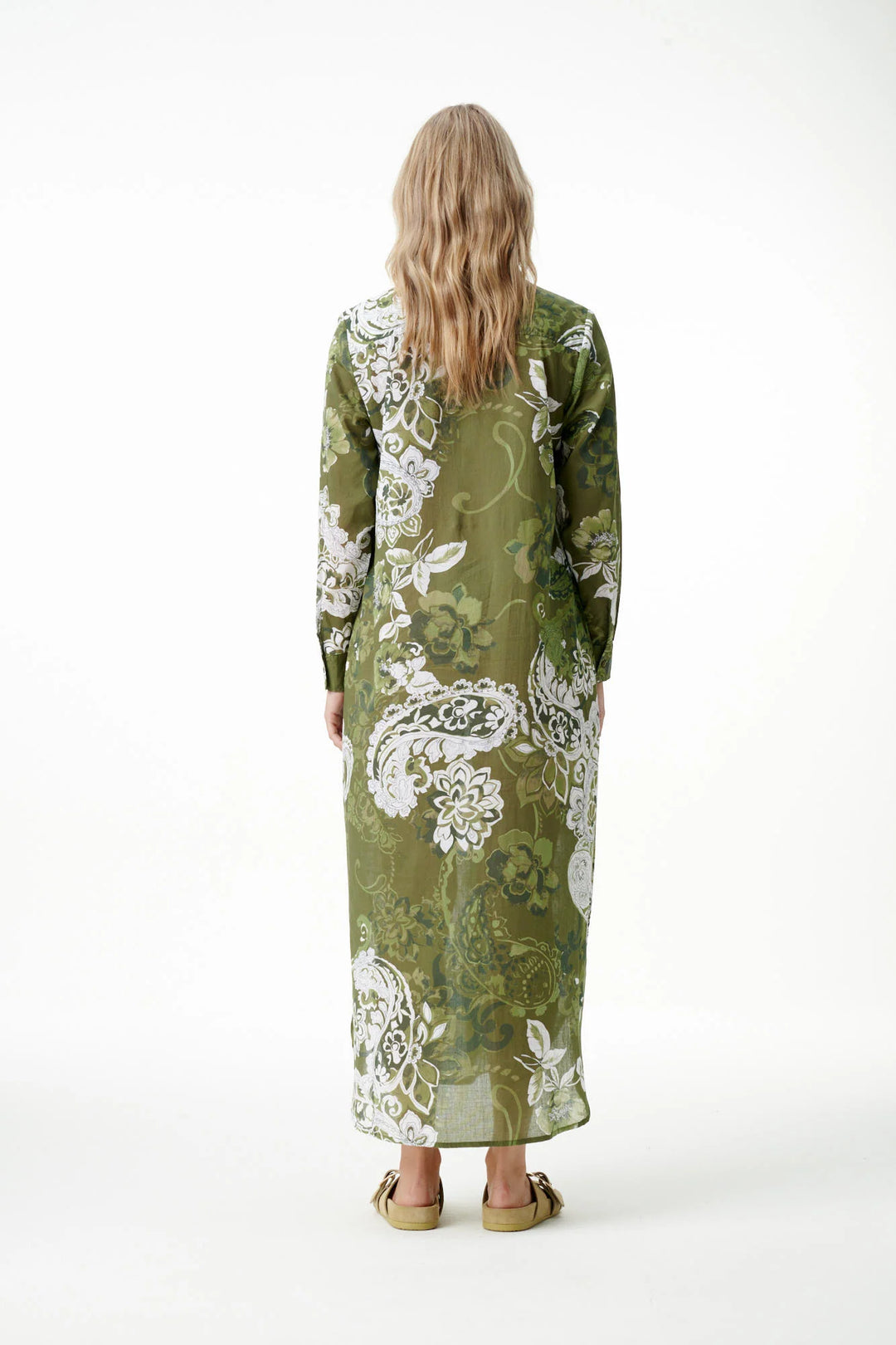 oneseason - Long Gilli Cotton Dress Khaki Swirl